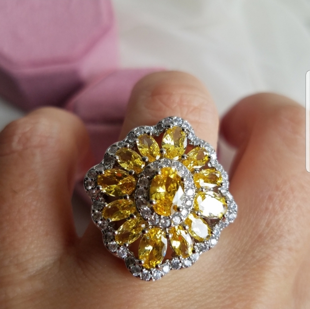 Swarovski Elements Citrine Yellow 925 Sterling Silver Earrings & Ring SET NEW - Picture 10 of 16